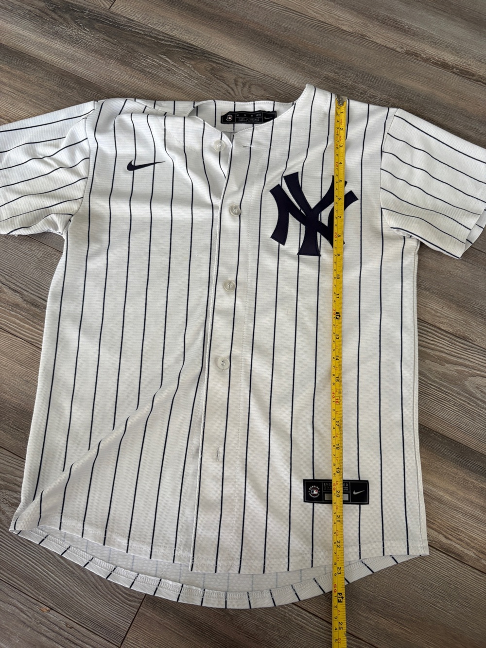 Nike White Pinstripe Baseball Jersey with Navy Logo